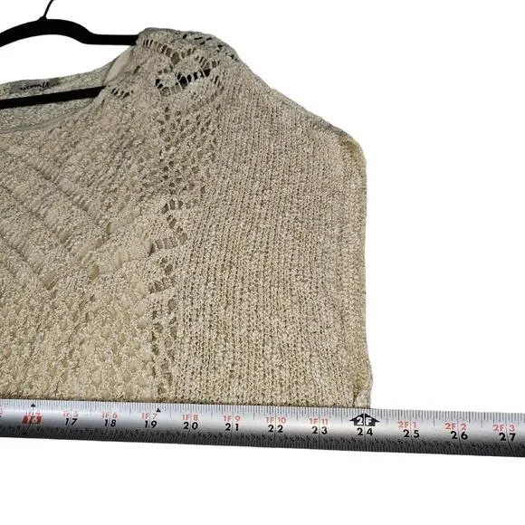 One World Womens Size M Cream Bohemian Crochet Fringe Layered Sweater Beach BOHO - Picture 10 of 11
